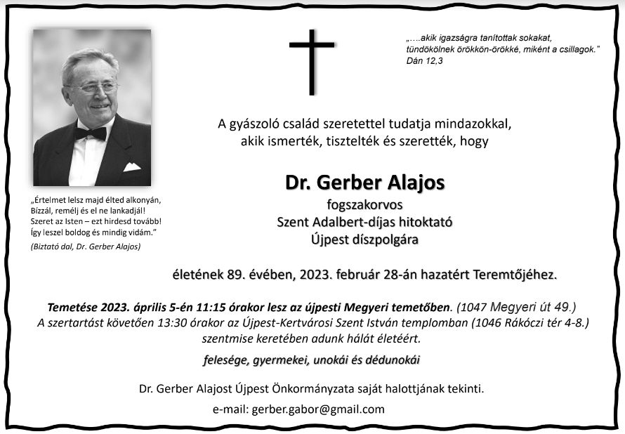 Elhunyt Dr. Gerber Alajos